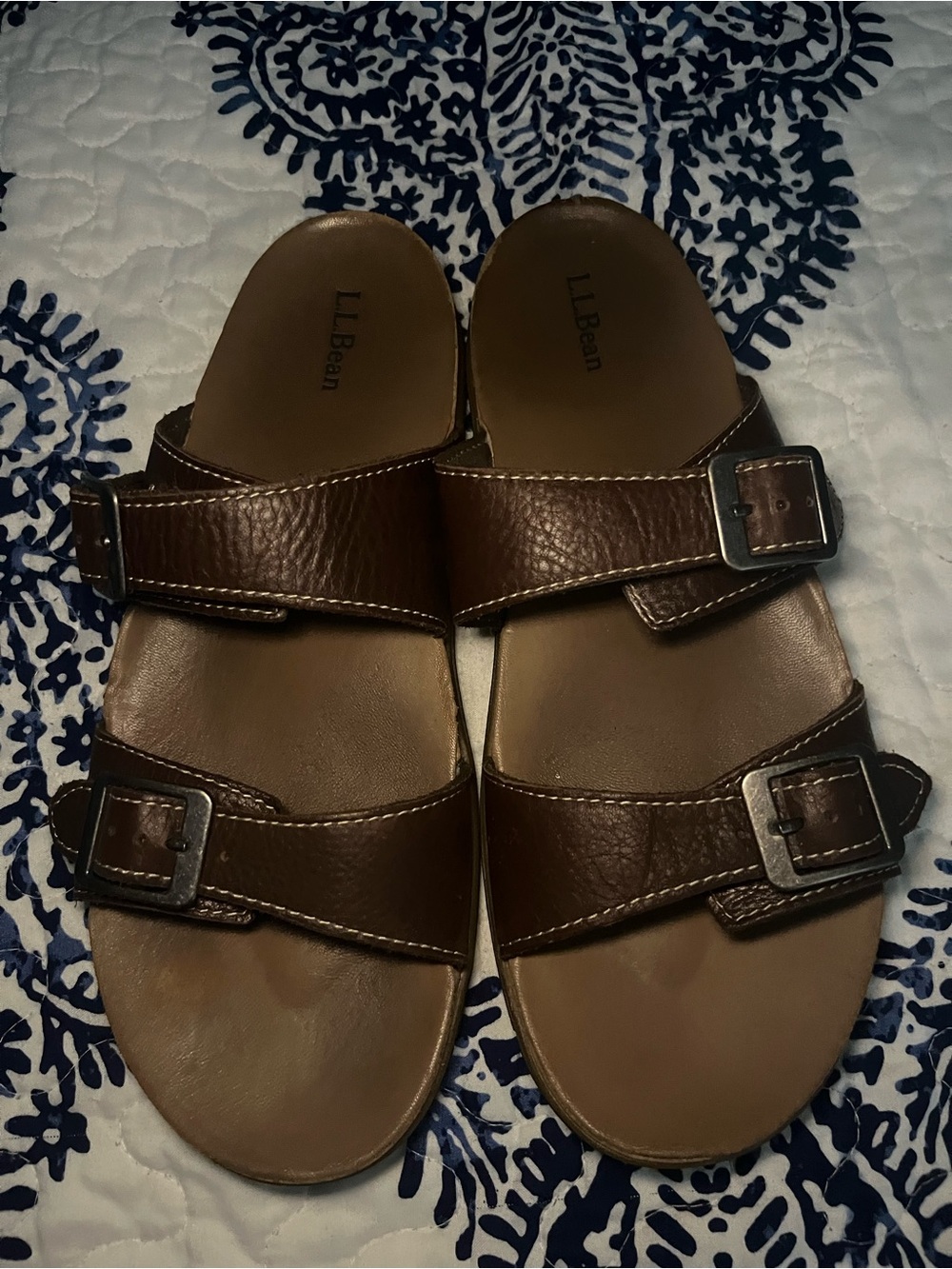 L.L. Bean Dark Brown Double-Buckle Leather Slide Sandals - Picture 2 of 10